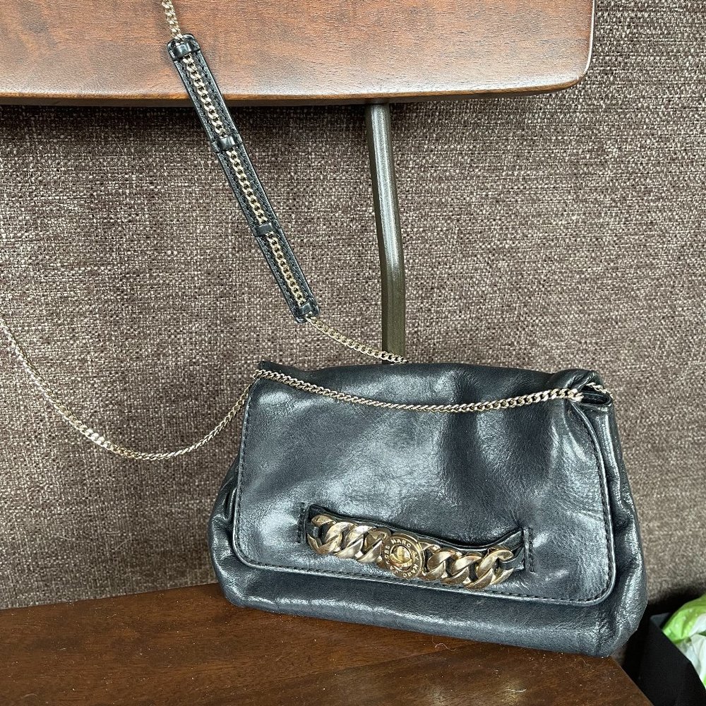 Marc by Marc Jacobs Black Leather Cutch with Chain Strap
